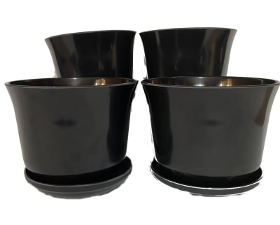 Set 4 Maceteros y platos bio bamboo Curvo negro 16,5x16,5x13 cm 16,5x16,5x13 cm