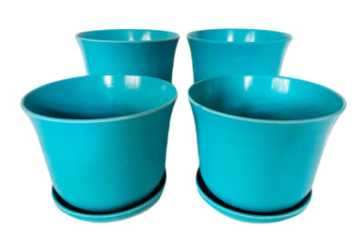 Set 4 Maceteros y platos bio bamboo Curvo turquesa 16,5x16,5x13 cm 16,5x16,5x13 cm