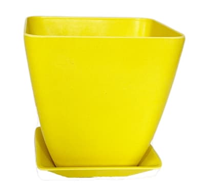 Set 4 Maceteros y platos bio bamboo cuadrado amarillo 13,3x13,3x12,4cm