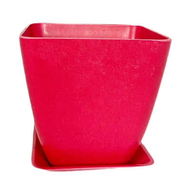 Set Macetero y plato bio bamboo cuadrado coral 13,3x13,3x12,4 cm