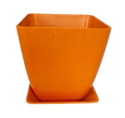 Set Macetero con plato bio bamboo cuadrado naranjo 13,3x13,3x12,4 cm