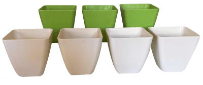 Set de 7 Maceteros Bios Cuadrado 4 Blancos 3 Verde 13,3x13,3x12,4 cm