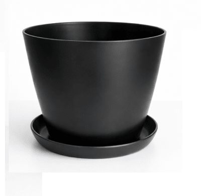 Set de Macetero con Plato Actual Negro 24x24x18 cm