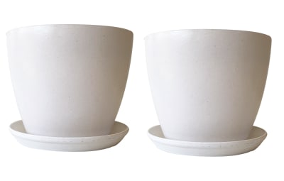 Set de 2 Maceteros con Plato Actual Blanca 24x24x18 cm