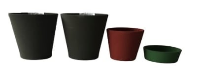 Set 4 Maceteros Arena 2 Alto Grafito 20x20x18 cm 1 Rojo 15x15x13cm  1 Suculenta Verde 16x16x5cm