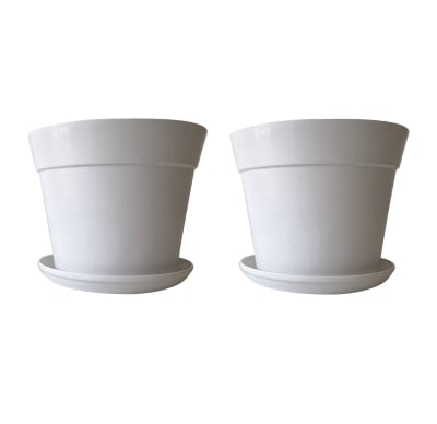 Set de 2 Maceteros con Plato Clásico Blanco 25x25x17 cm