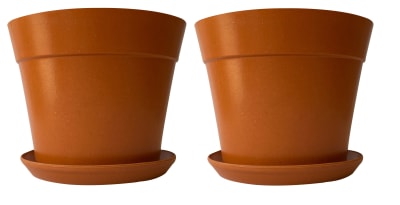 Set de 2 Maceteros con Plato Clásico Terracota 25x25x17 cm