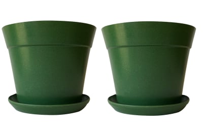 Set de 2 Maceteros con Plato Clásico Musgo 25x25x17 cm