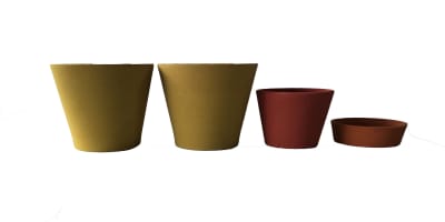 Set Macetas Arena 2 Alto Mostaza 20x20x18cm 1 Mediano Rojo 15x15x13cm 1 Suculenta Naranja 16x16x5cm