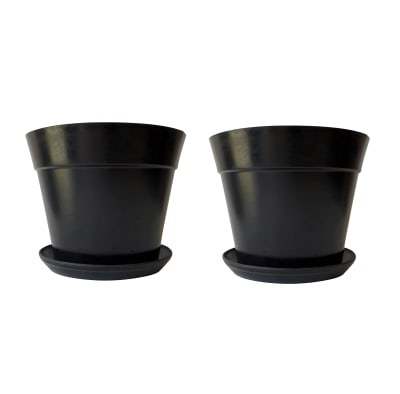 PE SET 2 MACETEROS CON PLATO CLASICO NEGRO 25x25x17 cm