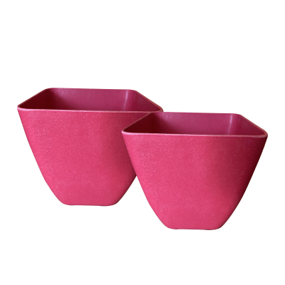 Set De 2 Macetero Bio Bamboo Cuadrado Coral 13,3x13,3x12,4 cm