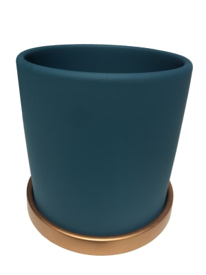 Maceteros Cilindro Con Plato Dorado Verde L