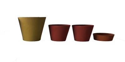 Set 4 Macetas Arena 1 Alto 20x20x18 cm Mostaza 2 Mediano 15x15x13cm Rojo 1 Suculenta 16x15x5 cm Naranjo