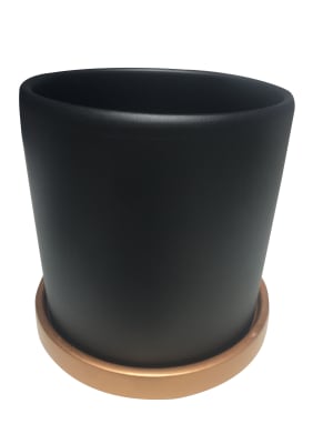 Maceteros Cilindro Con Plato Dorado Grafito L