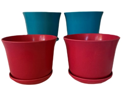 Set 4 Macetero y plato Bio bamboo Curvo 2 turquesa 2 purpura 16,5x16,5x13 cm
