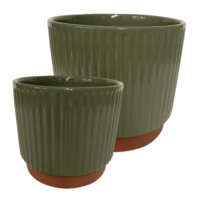 Set 2 Maceteros Enlozados Oliva 14x12 y 20x18