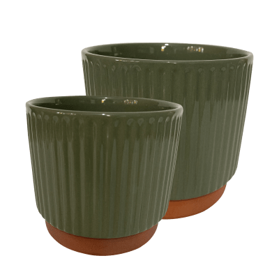 Set 2 Maceteros Enlozados Oliva 14x12 y 17x15