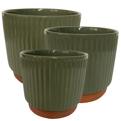 Set 3 Maceteros Enlozados Oliva 14x12, 17x15 y 20x18