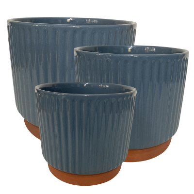 Set 3 Maceteros Enlozados Azul 14x12, 17x15 y 20x18