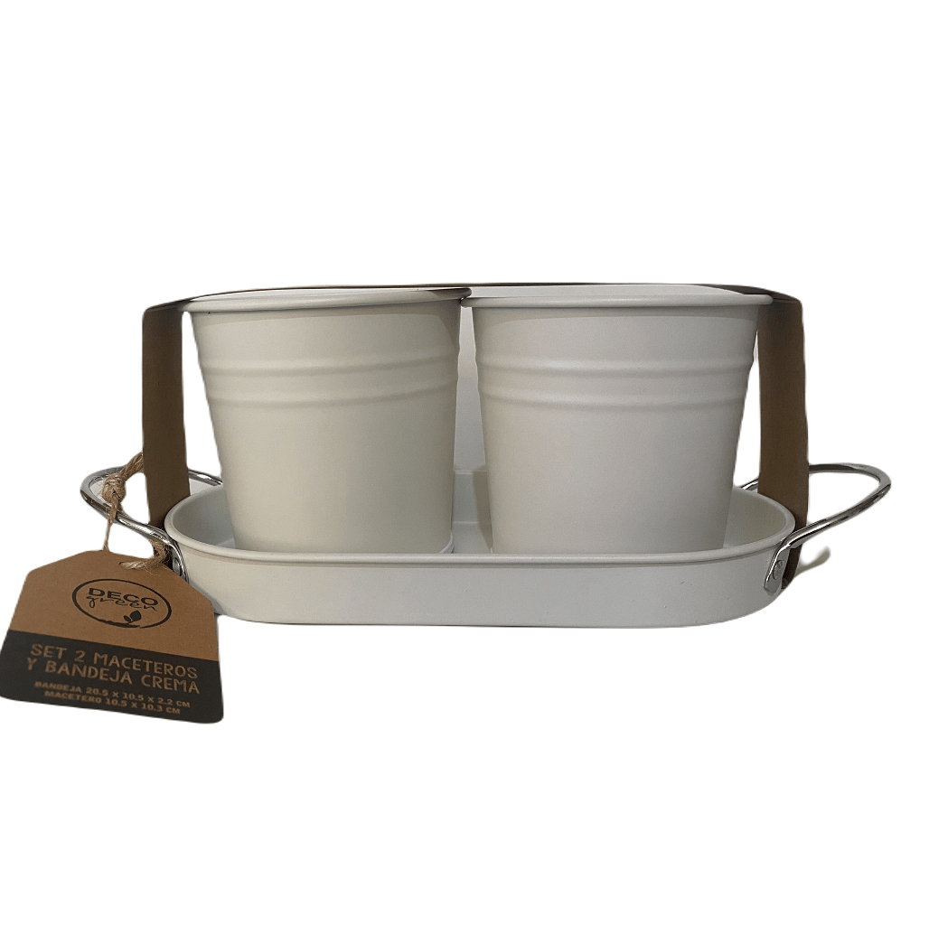 Set 2 Maceteros y Bandeja Crema3