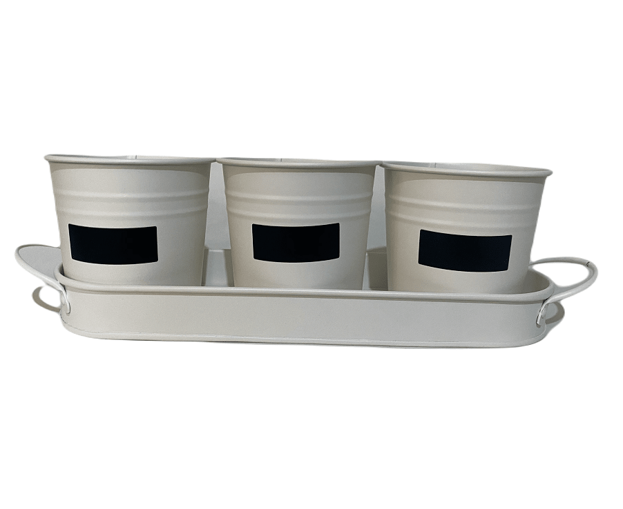 Set de 3 Maceteros y bandeja pizarra Crema3