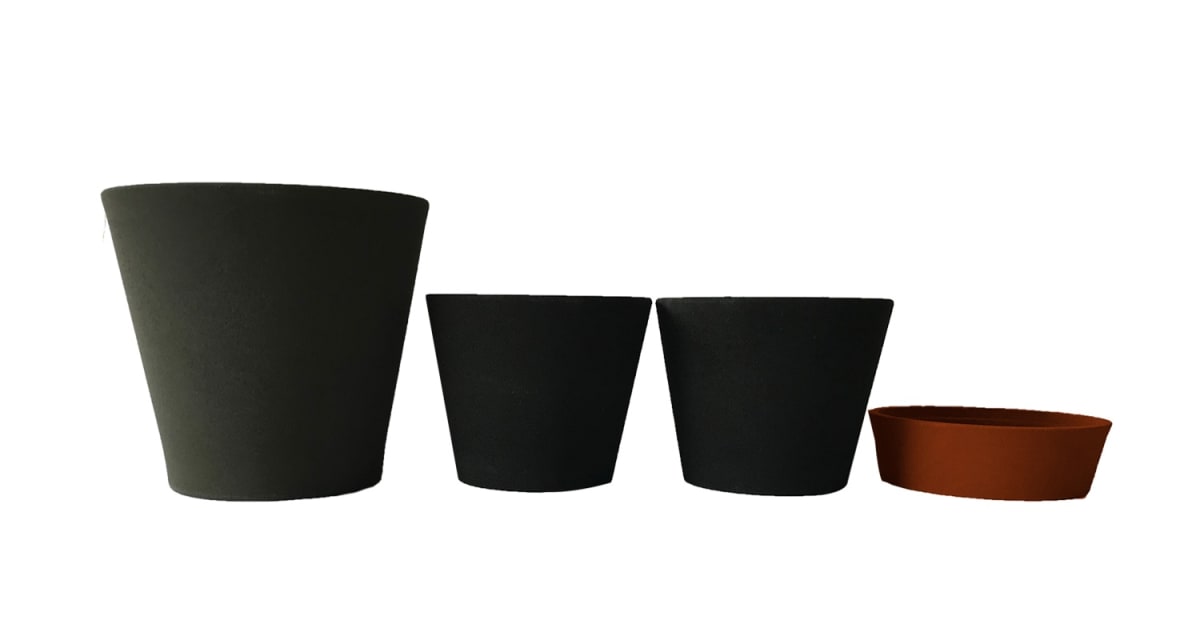 Set 4 Macetas Arena 1 Alto 20x20x18 cm Gris 2  Mediano 15x15x13cm Negro 1 Suculenta 16x15x5 cm Naranjo1