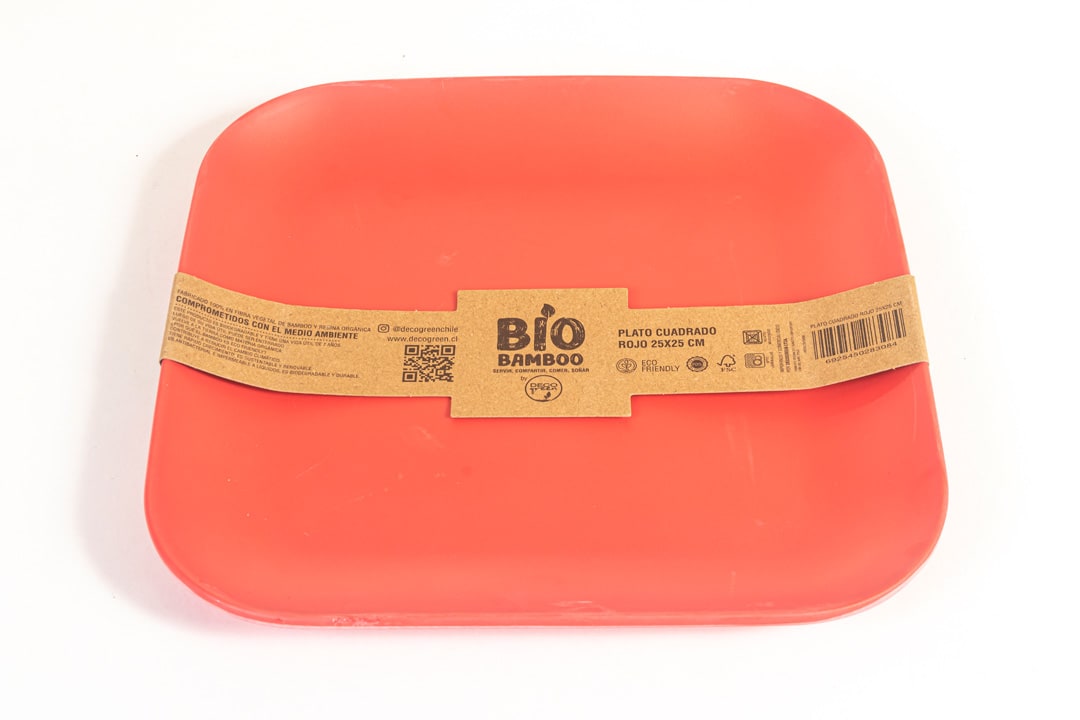 Plato Cuadrado Biobamboo Rojo 25X25 Cm2