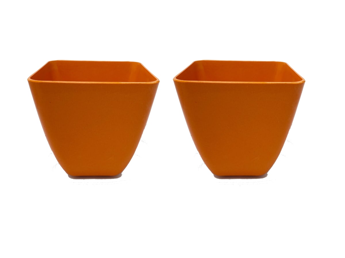 Set De 2 Macetero Bio Bamboo Cuadrado Naranjo 13,3x13,3x12,4 cm2