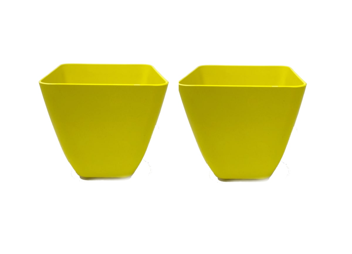 Set De 2 Macetero Bio Bamboo Cuadrado Amarillo 13,3x13,3x12,4 cm2
