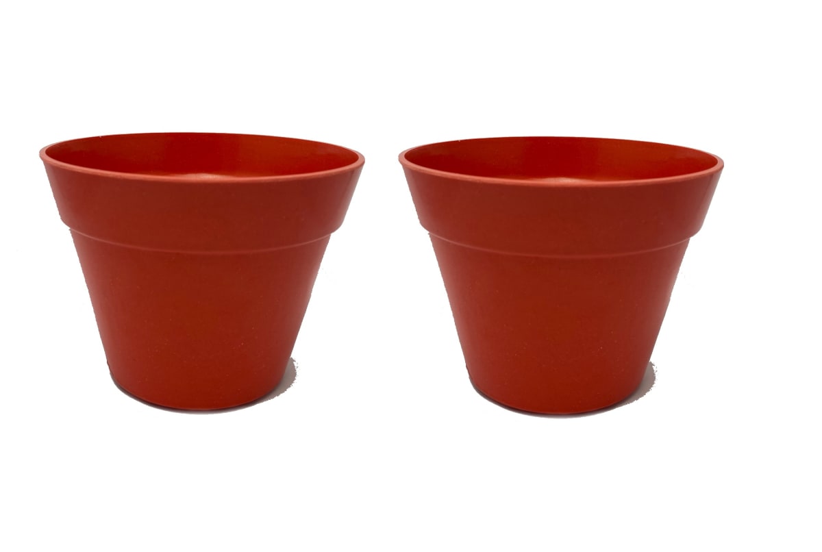 Set De 2 Macetero Bio Bamboo Redondo Rojo 13,7x13,7x10 cm2