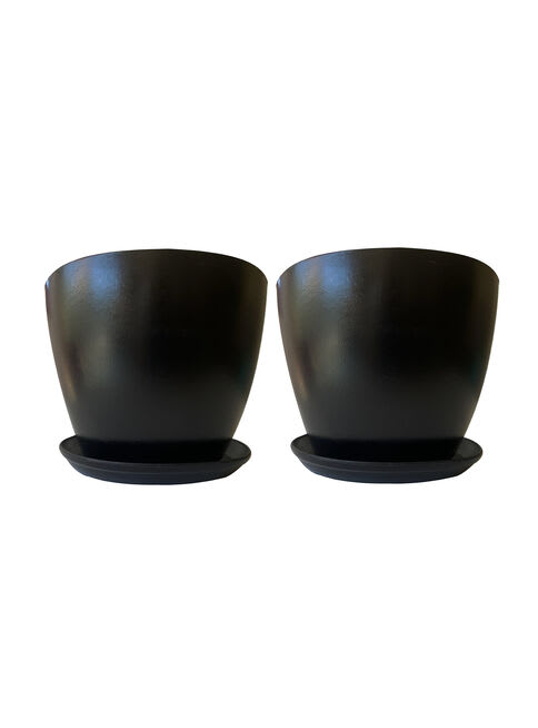 Set de 2 Maceteros con Plato Actual Negro 24x24x18 cm1