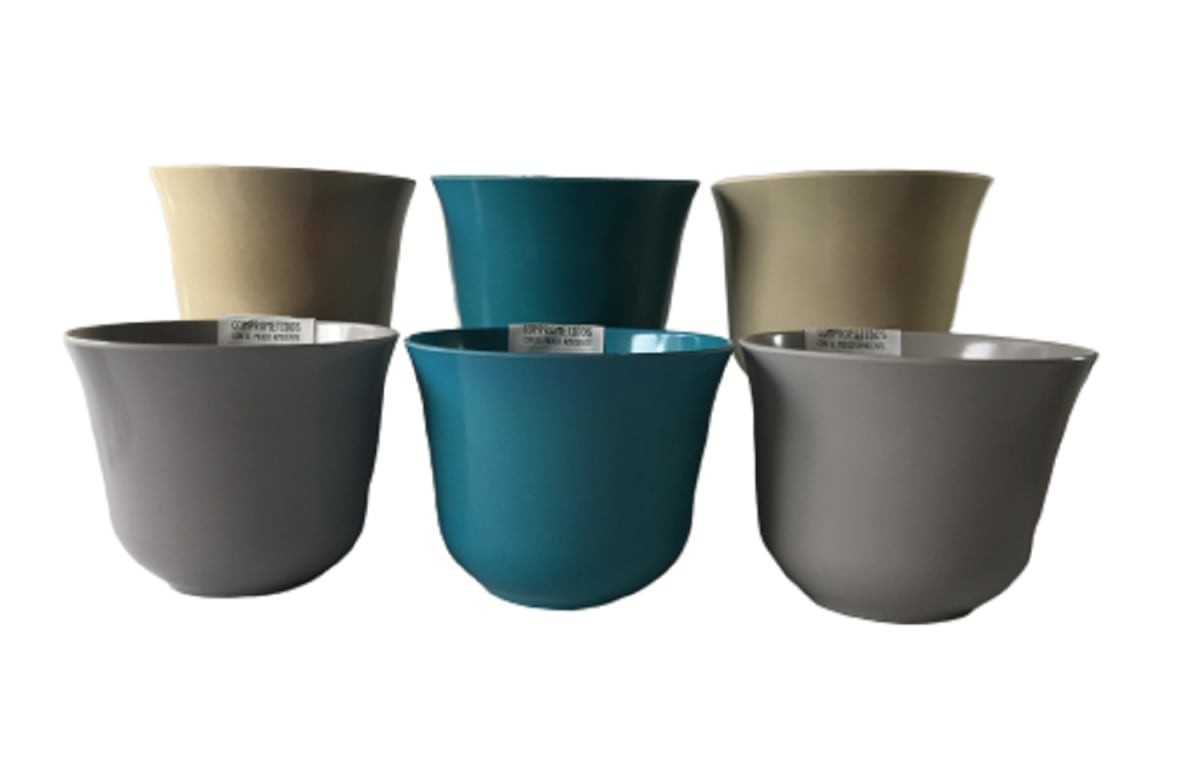 Set 6 Macetero Bios Curvo 2 Blancos, 2 Gris, 2 Turquesa 16,5x16,5x13 cm1