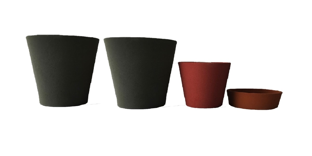Set 4 Macetas Arena 2 Alto 20x20x18 cm Gris 1 Mediano 15x15x13cm Rojo 1 Suculenta 16x15x5 cm Naranjo1