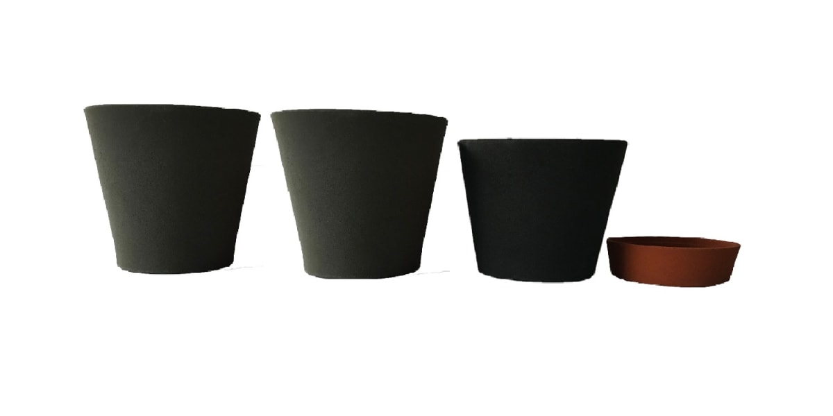 Set 4 Macetas Arena 2 Alto 20x20x18 cm Gris 1 Mediano 15x15x13cm Negro 1 Suculenta 16x15x5 cm Naranjo1