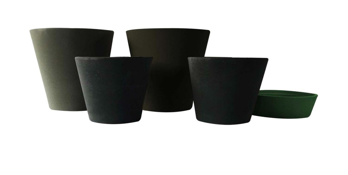 Set 5 Macetas Arena 2 Alto 20x20x18 cm Gris 2 Mediano 15x15x13cm Negro 1 Suculenta 16x15x5 cm Verde1