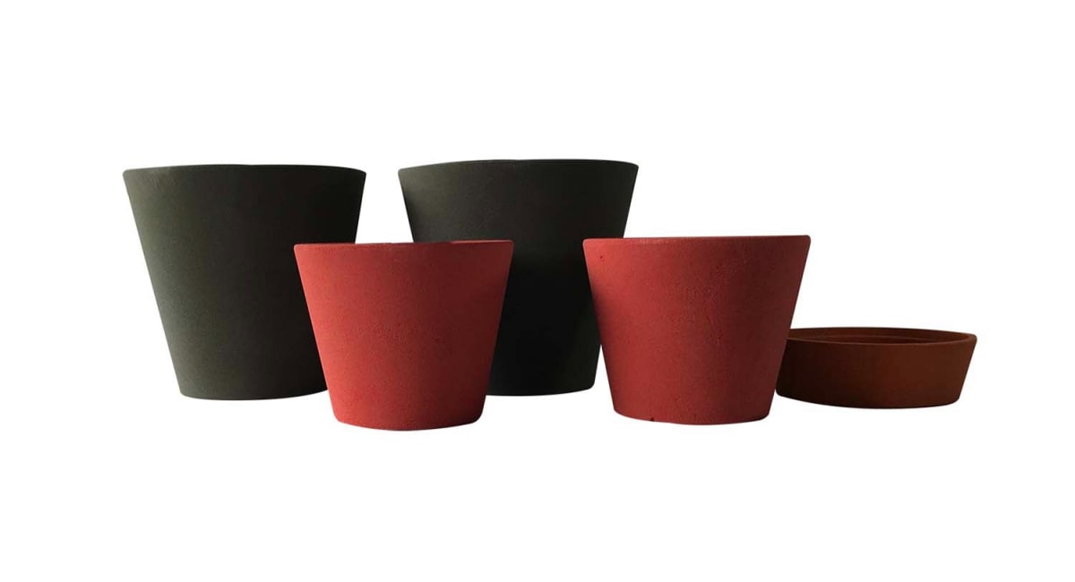 Set 5 Macetas Arena 2 Alto 20x20x18 cm Gris 2 Mediano 15x15x13cm Rojo 1 Suculenta 16x15x5 cm Naranjo1