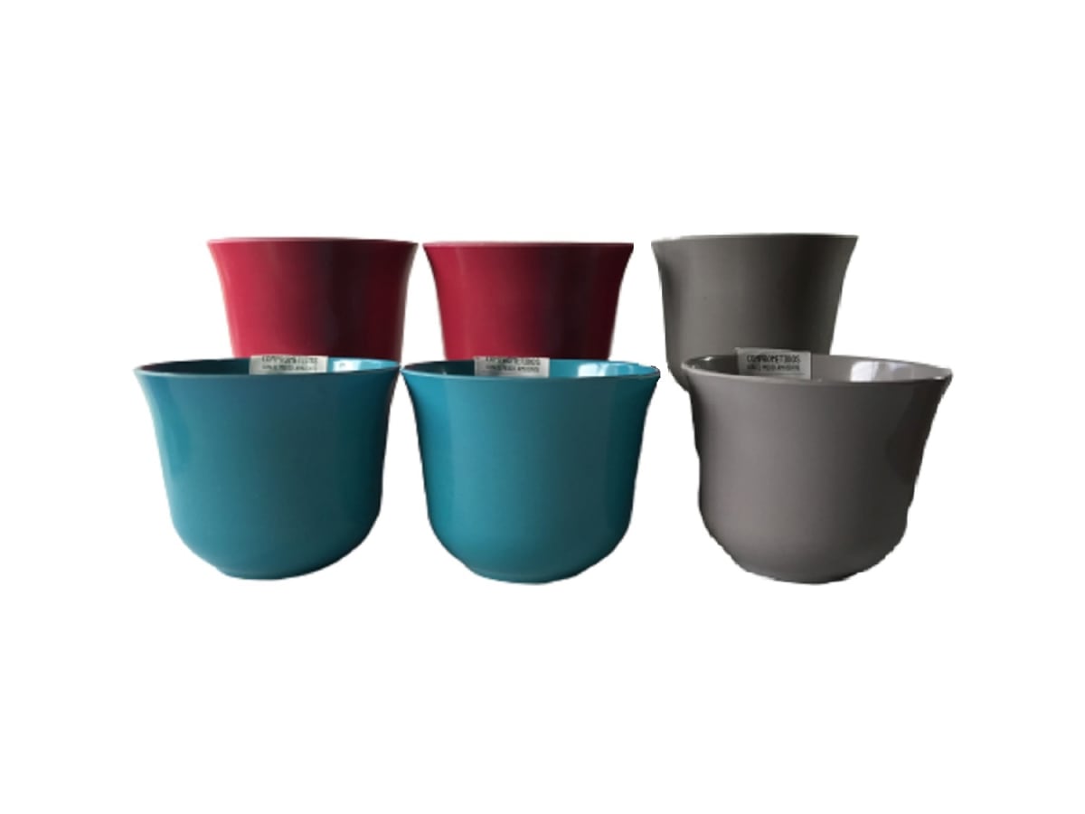 Set 6 Macetero Bios Curvo, 2 Gris, 2 Purpura, 2 Turquesa 16,5x16,5x13 cm1