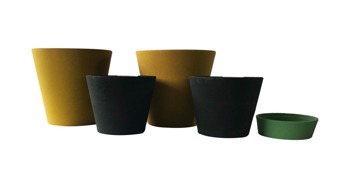 Set 5 Macetas Arena 2 Alto 20x20x18 cm Mostaza 2 Mediano 15x15x13cm Negro 1 Suculenta 16x15x5 cm Verde1