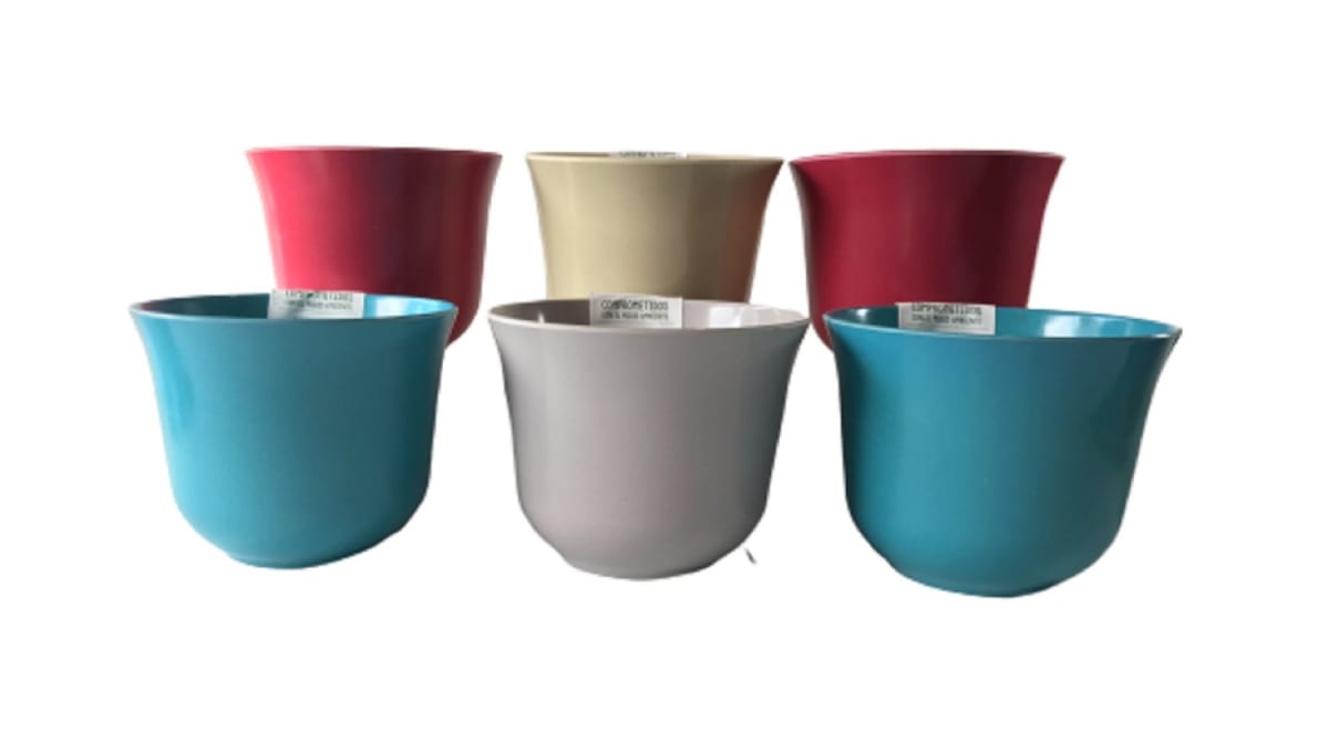 Set 6 Macetero Bio Curvo 2 Purpura 1 Blanco 2 Turques 1 Gris 16,5x16,5x13 cm1