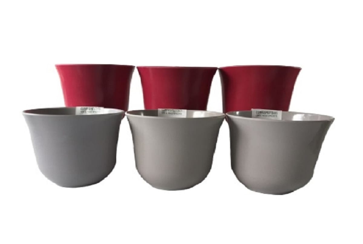 Set 6 Macetero Bios Curvo, 3 Gris, 3 Purpura 16,5x16,5x13 cm1