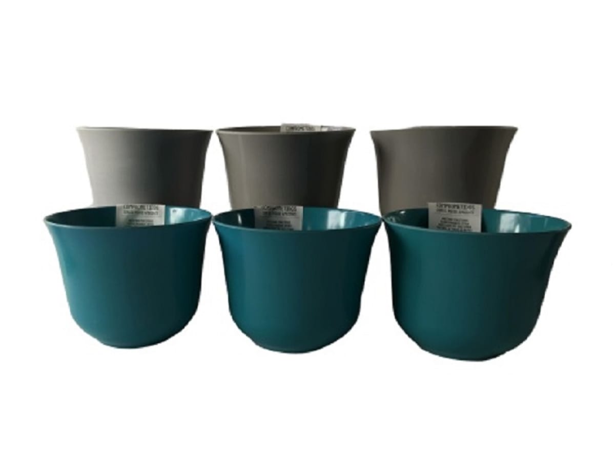 Set 6 Macetero Bios Curvo, 3 Gris, 3 Turquesa 16,5x16,5x13 cm1