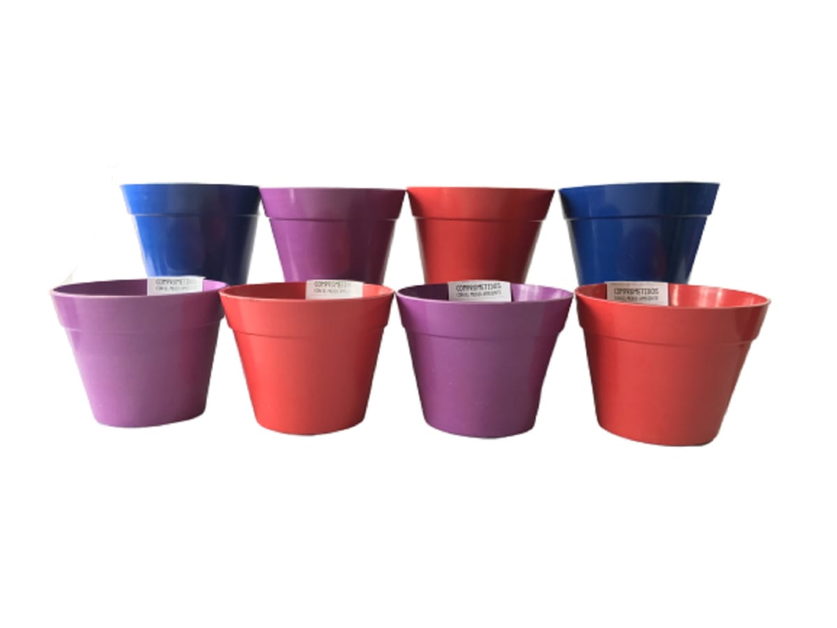 Set 8 Maceteros Bios Redondos 3 Morado, 3 Rojo, 2 Azul 13,7x13,7x10 cm1