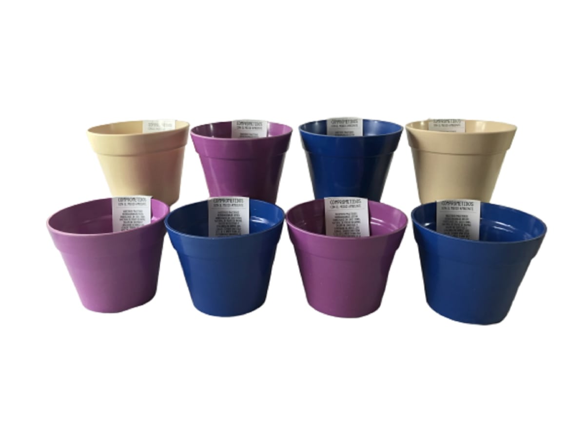 Set 8 Maceteros Bios Redondos 3 Morado, 3 Azul, 2 Blanco 13,7x13,7x10 cm1