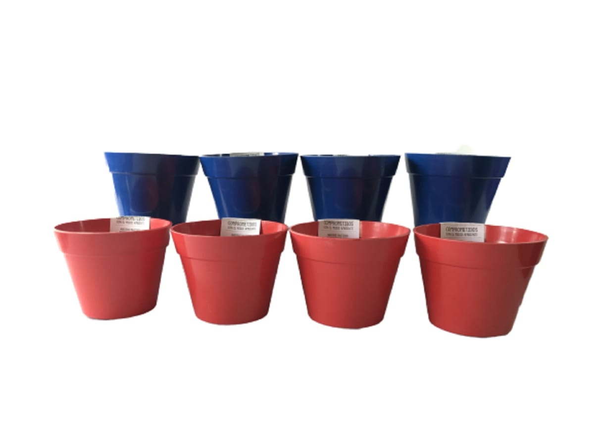 Set 8 Maceteros Bios Redondos 4 Azul, 4 Rojos 13,7x13,7x10 cm1