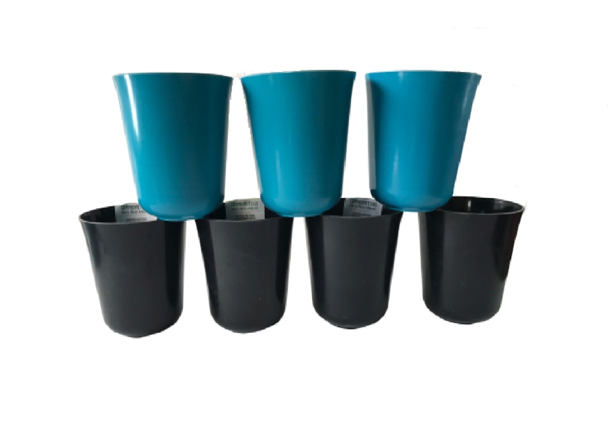 Set 7 Maceteros Bios Flores 4 Negros, 3 Turquesas 13x13x14,5 cm1