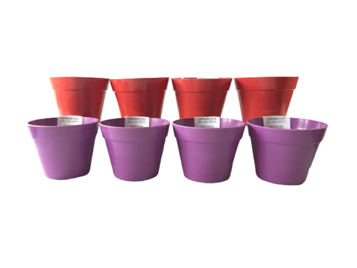 Set 8 Maceteros Bios Redondos 4 Rojos, 4 Morados 13,7x13,7x10 cm1