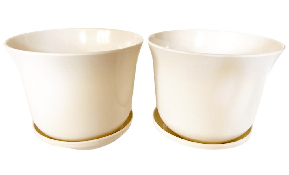 Set 2 Maceteros y platos Bio bambú Curvo blanco 16,5x16,5x13 cm5