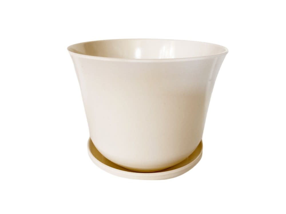 Set 2 Maceteros y platos Bio bambú Curvo blanco 16,5x16,5x13 cm3