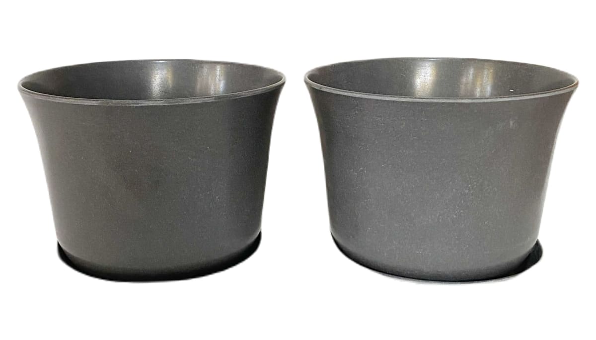 Set 2 Maceteros y platos Bio bamboo Curvo gris 16,5x16,5x13cm3