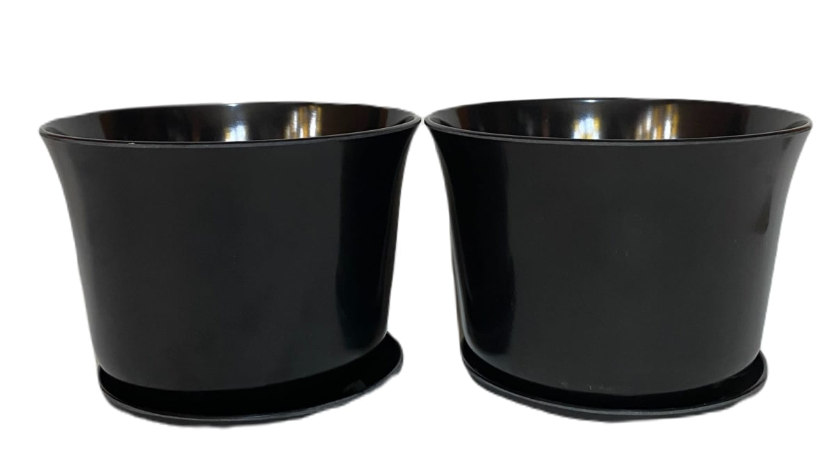 Set 2 Maceteros y platos Bio bamboo Curvo negro 16,5x16,5x13 cm5